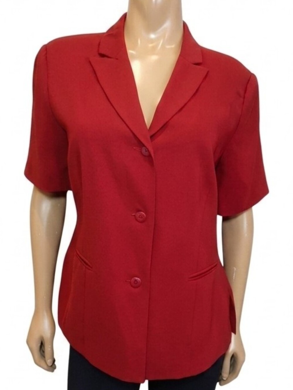 Vintage 90s Reitmans Short Sleeve Cranberry Red Blazer Jacket Single Breasted